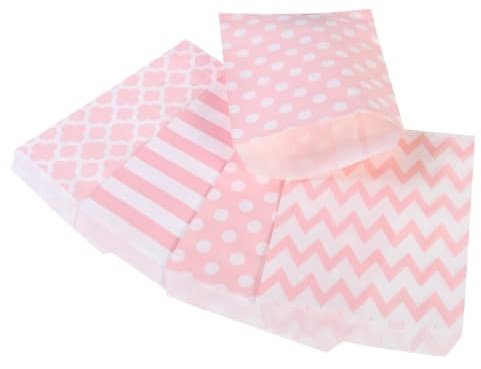 OHPHCALL Sacchetti di Carta per Caramelle a Forma di Fiore Righe, Puntini e Onde, Set da 48 Pezzi, Borsa per Buffet di Dolci e Festa, Compatta e Decorativa