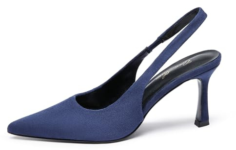 GENSHUO Dam-Slingback-pumps med hög klack, förtrollande spetsigt tåområde, 10 cm, svart/rosa/blå/vit, bekväm och elegant, storlek 36–42, Marinblå, 41 EU
