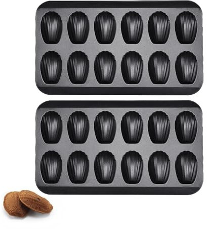 TYUI Madeleine Pan，12-cup Heavy Duty Shell Shape Baking Cake Mold Pan，Nonstick Tea Cake Pan for Oven Baking，Durable Baking Pans for Perfectly Shaped Cakes(2-Pack)