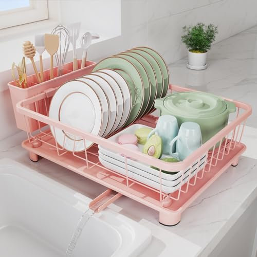 Hiviweer Dish Drying Rack for Kitchen Counter, 16.2 L x 12.5 W, Pink