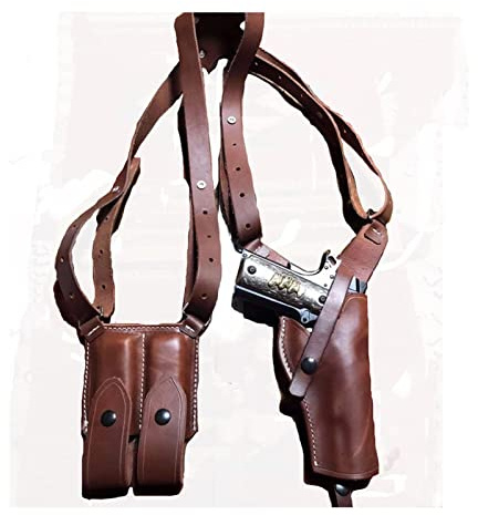 ANSNOW Pistolhölster av PU-läder – taktiskt axelhölster – vintage, dolt hölster med dubbel axel – cosplay Halloween-kostym-tillbehör/brun/20 x 15 cm