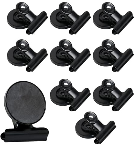 10 Piezas Imanes de Metal Negro, 31mm, Imanes de Metal con Clip, Clip Magnético para Nevera, Clips Magnéticos Super Fuertes para Nevera, para Cocina, Oficina, Escuela, Organizar Etiquetas, Bolsas