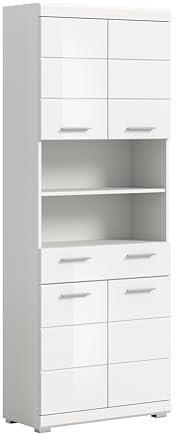 xonox.home Bad Scout X06A9713 Hochschrank Stauraumschrank Wandschrank in weiß Nachbildung und weiß Hochglanz tiefzieh, ca. B/H/T: 74x191x31 cm