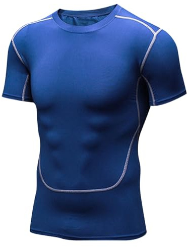 LDZYXY Maglietta a Compressione da Uomo, Asciugatura Rapida Camicia Uomo Sport Maglia Intima Base Layer Ciclismo,a Maniche Corte, Funzionale, Cool Dry, per Allenamento e Corsa (W418A-Blue, M)