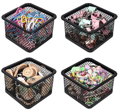 DANRONG Paper Clip Holder for Desk, Paperclip Holders, Mesh Paper Clip Holders Metal Paper Clip Dispenser Organizer for Desk Binder Clip Bobby Pin Holder Container for Home Office School, Black 4 Pack