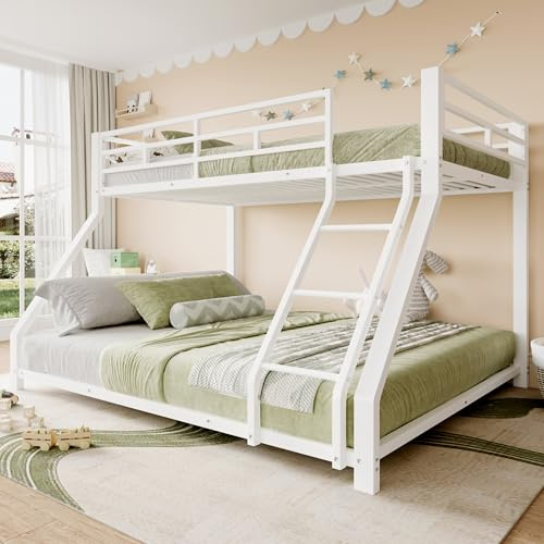 NovaFurnish - Letto a castello (90 x 200 cm + 140 x 200 cm, con ringhiera, gradino, certificato EN747, senza materasso, in metallo), colore bianco