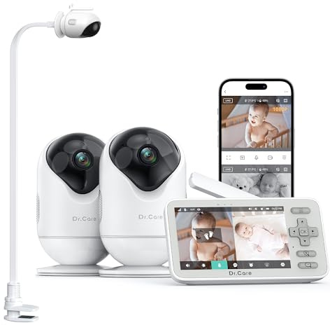 Dr.Care VistaView Lite Smart WLAN Babyphone con fotocamera Baby Monitor – 4 720P Screen, fotocamera 1080P controllo app, allarme di movimento (Monitor 4 con 2 Telecamere + 1 Supporto Clip)