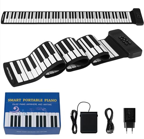 GOPLUS Rollpiano 88 tangenter, rulla upp piano med 128 rytmer, 128 ljud, 14 demos & MP3/USB/MIDI-gränssnitt, tangentbord med trådlös anslutning och sustain-pedal för vuxna och barn