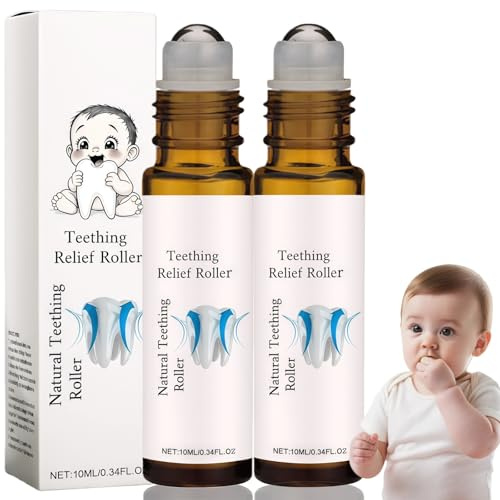 Vela/ria - Rullo per dentizione, 2 pezzi, rullo per dentizione, rullo naturale per dentizione, riduce il disagio della dentizione, con oli essenziali, gel delicato per dentizione, portatile