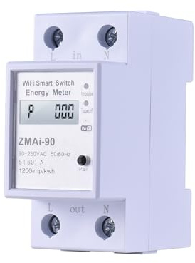 Walmeck Contatore di Energia Intelligente WiFi TY Smartlife Compatibile con Alexa, Home, 30 modalità Orarie, Montaggio su Guida DIN, Precisione 0,1%, Intervallo di Tensione Ultra