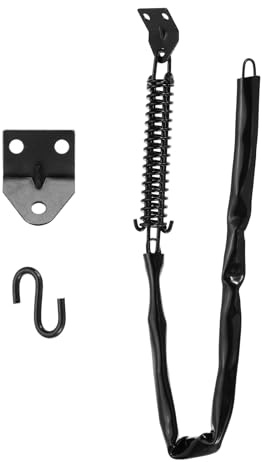 PATIKIL Screen Door Chain,(25 Inch, Black) (1 Pcs), Zinc Plated Steel Spring Storm Door Protector with 1 Pcs Corner Bracket and S-Hook, Suit for - Medium Lightweight Storm Screen Doors
