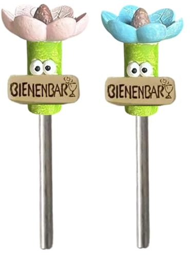 HonJiekomy 2Pcs Bee Watering Station, 8.5x3cm Drinking Cups Bee Watering Stations With Stake Base, Flower Shaped Garden Bees Drinking Cups, For Lawn Driveway Farm Patio