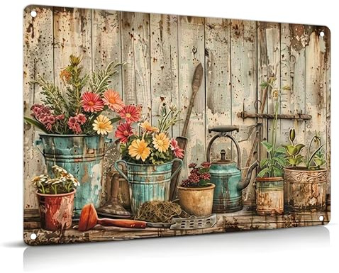Vintage Flower Garden Metal Sign Rustic Farmhouse Daisy Floral Wildflowers Tin Signs Still Life Gardening Aluminum Wall art for Home Garden Patio Farm Yard Bar Bathroom Decor 8x12 Inch