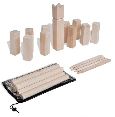 Molumvel Kubb Kit de jeu en pin massif pour extérieur, jeu d'échecs viking avec 21 pièces en bois avec sac de transport pour enfants et adultes
