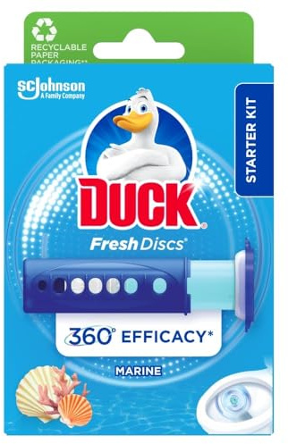 Duck Fresh Disc Toilet Cleaner Starter Pack, Toilet Bowl Sanitiser & Descaler, Marine, 36 ml