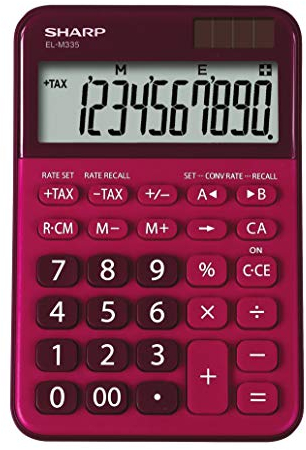 SHARP EL-M335 Taschenrechner (angewinkeltes Display, Solar- und Batteriebetrieb) Rot