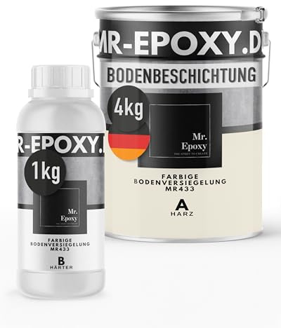 Mr. Epoxy Epoxidharz Bodenbeschichtung (5 kg, RAL 9001 Cremeweiß) - 2K Betonfarbe für Garagen, Keller & Werkstatt Boden - Flüssigkunststoff Epoxid Grundierung und Bodenversiegelung