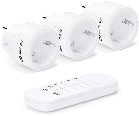 conecto® Funk-Steckdosen-Set: 3x Funksteckdose und 1x Fernbedienung, Innenbereich, 2300 Watt, kompaktes Design, weiß
