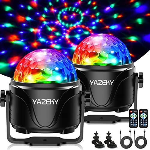 YAZEKY Discokugel Partylicht Disco Licht - 360° Rotierende Musikgesteuert LED Discolicht Mit Fernbedienung, 4m/13ft USB Kabel RGB Dynamisch Ball lights für KTV, DJ, Party, Kinder, Bar Deko(2 Stück)