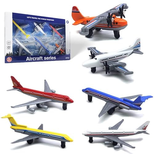 Crelloci Toy Airplane 6 Pack Mini Diecast Aircraft, Playset Includes Glider and Airlines Planes for Birthday Party Favor Toys for Kids Boys and Girls