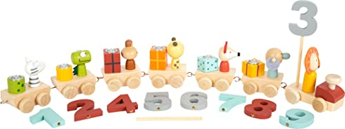 Small Foot Tren de cumpleaños Animales, 6 vagones de Madera con portavela, Decorados con dedicación, 12347 Toys, Multicolor, S