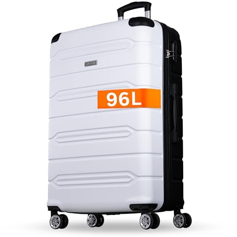 NOWI Hartschalenkoffer XL Groß – 96L Volumen – 8 Rollen 360° drehbar – Leichter ABS Koffer mit Zahlenschloss & Teleskopgestänge – Reisekoffer, Koffer Groß, Koffer, Trolley (weiß, XL)