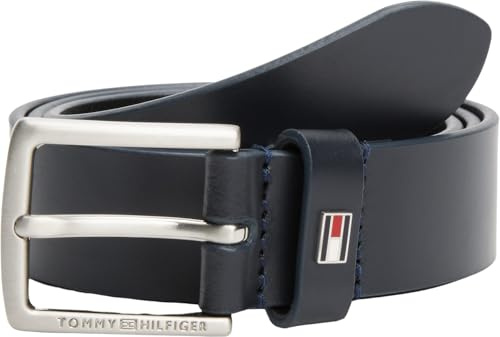 Tommy Hilfiger Bambini Unisex Cintura Kids Leather Belt con Bandiera in Pelle, Blu (Space Blue), L-XL