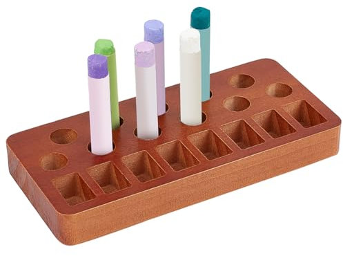 BENECREAT Crayon Blocks Holder, Camel Wood Pencil Holder Rectangle Painting Storage 11 Round 8 Square Holes for Desk Organization Pencils Art Makeup Organizer Office Supplies