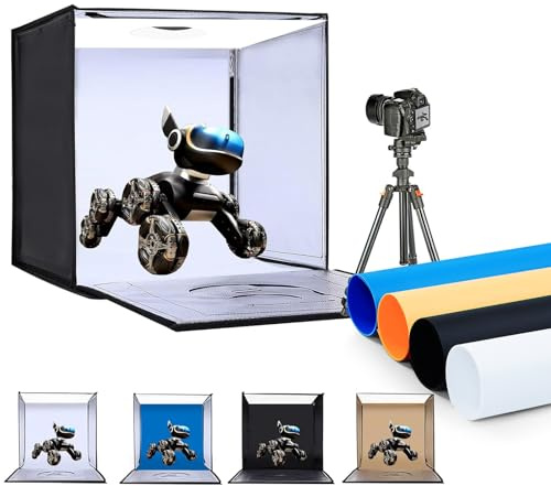 SYSCLOUD Photo Studio Light Box, 24x24 Professional Dimmable Portable Photo Box with 240 LEDs Lights & 4 Kinds Double-Sided Color Backgrounds for Product Photography