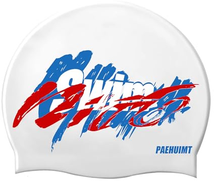 Bonnet de Bain, Bonnet Piscine pour Garçons et Filles, Graffiti, Silicone, pour Enfants et Adolescents (Blanc)