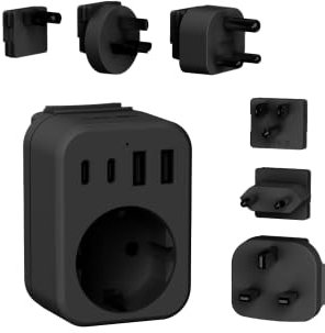 JSVER Adaptateur Prise France vers USA/UK/Japan/AUS/Afrique du Sud,Adaptateur Voyage Universel International avec 2 USB et 2 Type C, Type B/G/C/A/I/M Prise vers Canada UK EU Australie Singapore(Noir)