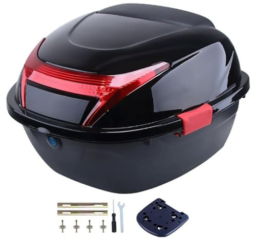 Motorcycle Tour Tail Box Trunk Luggage Top Lock Storage Carrier Case, Motorbike Top Cases Storage Tool Box Carrier with Lock for Helmet LuggageBlack,30L