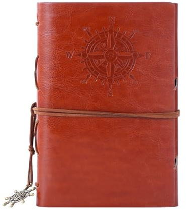 Journal, carnet, carnet à feuilles mobiles avec couverture en cuir, style vintage, pages blanches