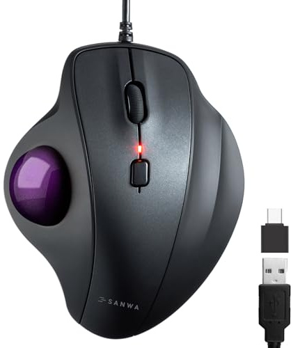 SANWA Mouse trackball ergonomico cablato, mouse ottico verticale a sfera, pulsanti silenziosi, trackball da 34 mm, 600/800/1200/1600 DPI, compatibile con MacBook, laptop, computer, Windows, macOS