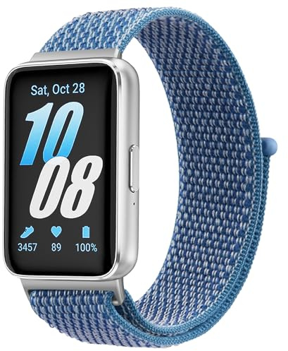 Amzpas Nylon Armband für Samsung Galaxy Fit 3 Armbänder Damen Herren, Klettverschluss und Schnellverstellung Loop Uhrenarmband, Sport Ersatzarmband für Samsung Galaxy Fit 3 SM-R390 (Meeresblau)