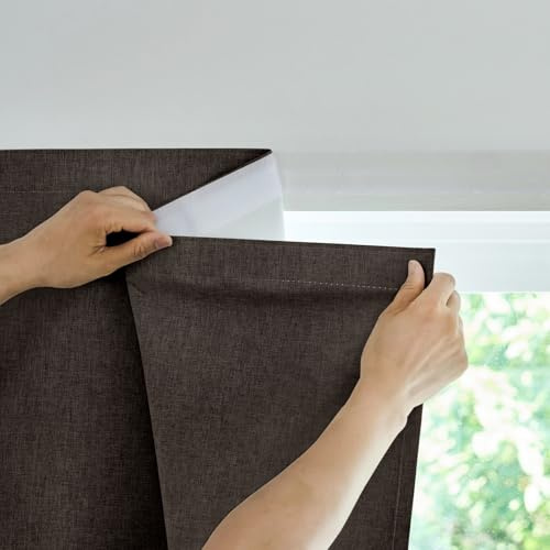 Jilron Cortinas Opacas Autoadhesivas, 100% Impermeables a la Luz, Sin Taladro, Instalación Fácil, Cortina Térmica, Cortina Oscurecedora (Marrón Oscuro-H152 x W87 cm) Pack de 1
