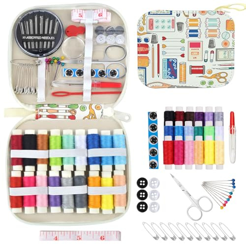 Rnigra Sewing Kits for Adults UK – 86Pcs Needle and Thread Kit with Scissors, Tape Measure & Buttons, Portable Small Sewing Kit for Home, Travel & Emergency Repairs