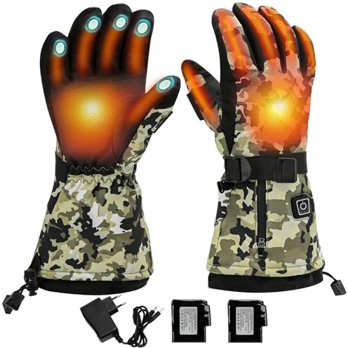 Podazz Gants Chauffants pour Homme et Femme, Gants Chauffants avec Batteries 7,4 V 3000 mAh, 3 températures de Chauffage, écran Tactile étanche, pour Sports d'hiver, Moto, Ski (M)