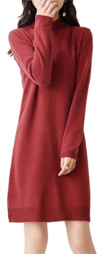 Ailaile Robe pull en laine mérinos 100 % laine mérinos pour femme - Manches longues - Col montant - Automne et hiver, Rouge, XX-Large