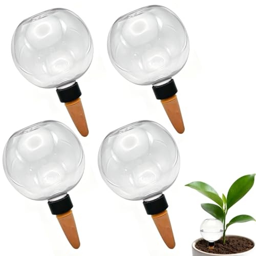 FDKene 4 Piezas Bolas de Riego para Plantas, 500 ml Globos de Autorriego Transparentes, Dosificador de Agua Automático para Macetas, Interior y Exterior, Balcón, Jardín y Vacaciones, Transparente