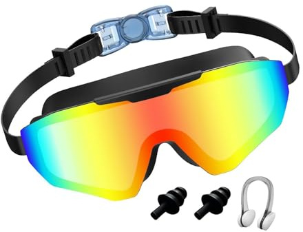 Generisch Occhialini da nuoto per bambini, con clip per il naso, tappi per le orecchie e protezione UV, anti-appannamento, occhialini da nuoto per piscina, per sport acquatici, immersioni, snorkeling