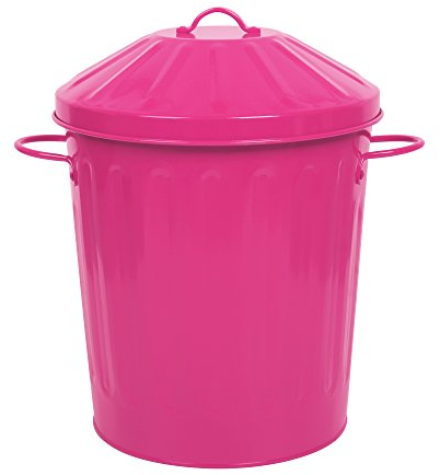 CrazyGadget® Metal 15 Litre 15L Small Round Colour Recycle Dustbin Paper Rubbish Waste Bin with Lid (Dark Pink)