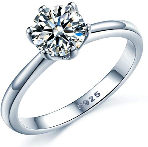 925 Sterling Silver Brilliant Round Cut Crystals Solitaire Promise Forever Eternity Engagement Wedding Rings for women (R)