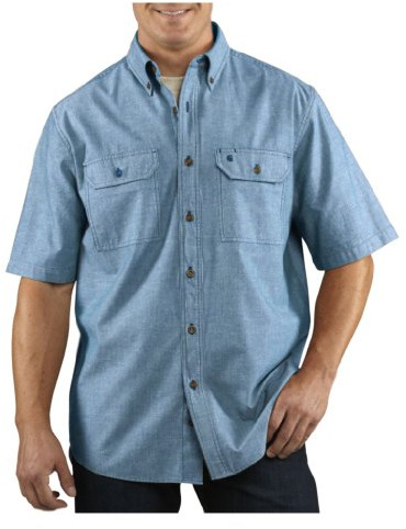Carhartt Men's Fort Solid Short Sleeve Shirt, Denim Blue Chambray, XX-Large