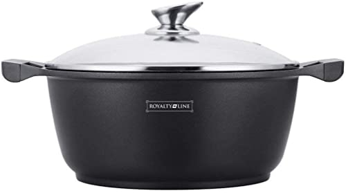 Royalty Line RL-BS20M, Pentola con Rivestimento Antiaderente, Coperchio in Vetro, Induzione, 20 cm, Nero
