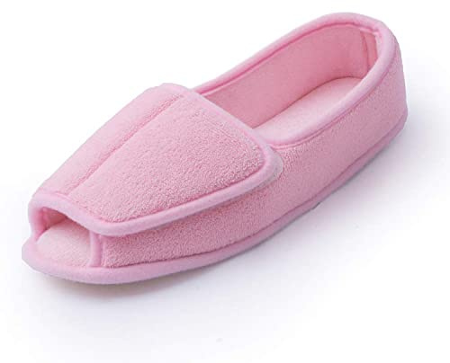 Git-up Women Diabetic Slippers/W Arthritis Edema Adjustable Closure Memory Foam House Shoes Open Toe 6#,Pink.