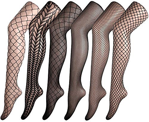 FEPITO 6 Pairs Fishnets Stockings High Tights Mesh Stockings Pantyhose for Women, Black