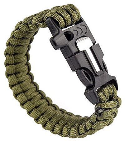 OUTLETISSIMO® BRACELET PARACORD 3 IN1 MILITAIRE FEU SIFFET SURVIVAL VERT ET103, 22.5 cm, Acrylonitrile butadiène styrène Nylon Pierre