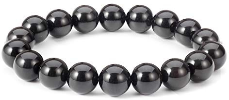 Thajaling Pulsera de obsidiana Negra Natural Pulsera de Piedras Preciosas de Cristal de Cuentas de Mala tibetana de 10 mm para Hombre Mujer