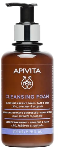 Apivita Reinigungsschaum Gesicht & Augen 200ml – Sanfter Gesichtsreiniger & Make-up-Entferner mit Lavendel, Olive & Propolis